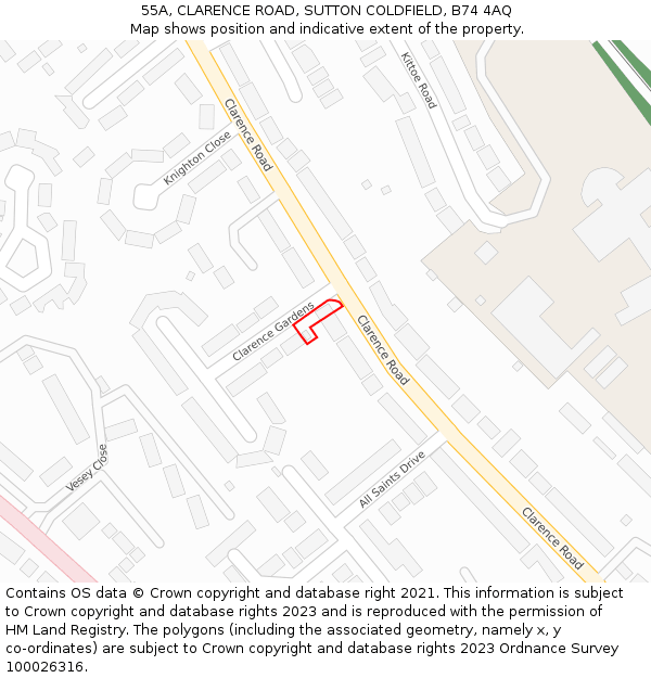 55A, CLARENCE ROAD, SUTTON COLDFIELD, B74 4AQ: Location map and indicative extent of plot