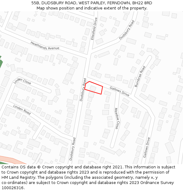 55B, DUDSBURY ROAD, WEST PARLEY, FERNDOWN, BH22 8RD: Location map and indicative extent of plot