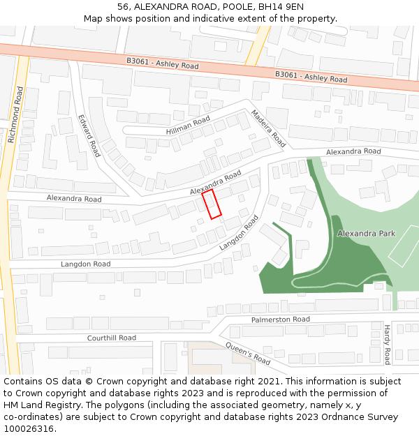 56, ALEXANDRA ROAD, POOLE, BH14 9EN: Location map and indicative extent of plot