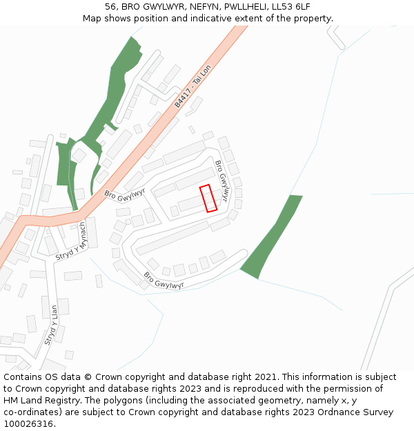 56, BRO GWYLWYR, NEFYN, PWLLHELI, LL53 6LF: Location map and indicative extent of plot