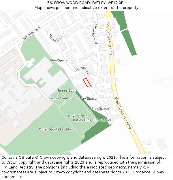 56, BROW WOOD ROAD, BATLEY, WF17 0RH: Location map and indicative extent of plot