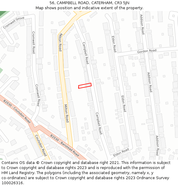 56, CAMPBELL ROAD, CATERHAM, CR3 5JN: Location map and indicative extent of plot