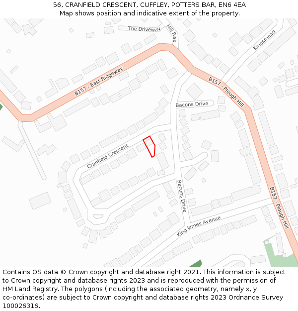 56, CRANFIELD CRESCENT, CUFFLEY, POTTERS BAR, EN6 4EA: Location map and indicative extent of plot