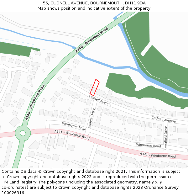 56, CUDNELL AVENUE, BOURNEMOUTH, BH11 9DA: Location map and indicative extent of plot