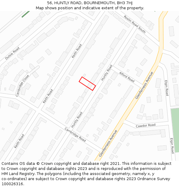 56, HUNTLY ROAD, BOURNEMOUTH, BH3 7HJ: Location map and indicative extent of plot