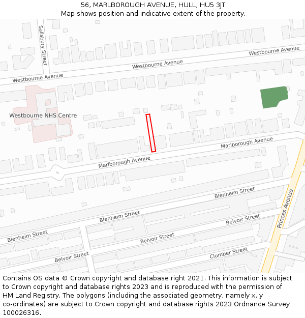 56, MARLBOROUGH AVENUE, HULL, HU5 3JT: Location map and indicative extent of plot