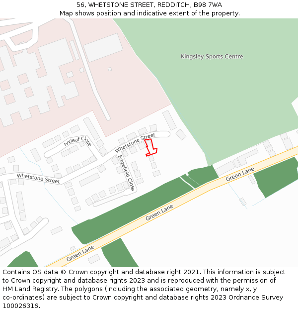 56, WHETSTONE STREET, REDDITCH, B98 7WA: Location map and indicative extent of plot