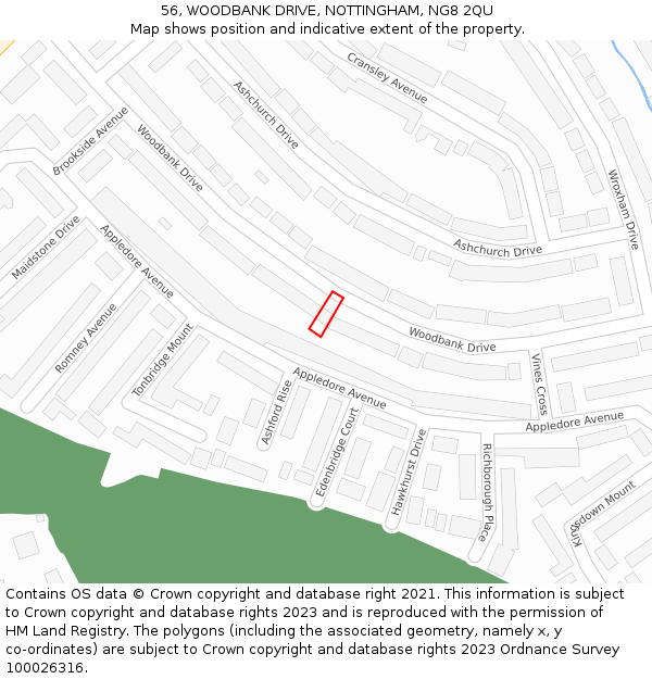 56, WOODBANK DRIVE, NOTTINGHAM, NG8 2QU: Location map and indicative extent of plot