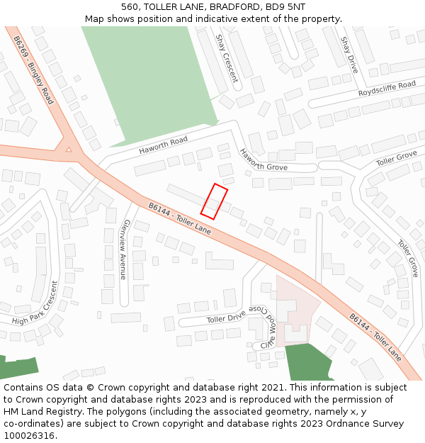 560, TOLLER LANE, BRADFORD, BD9 5NT: Location map and indicative extent of plot