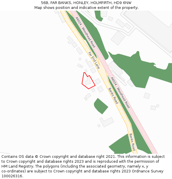 56B, FAR BANKS, HONLEY, HOLMFIRTH, HD9 6NW: Location map and indicative extent of plot