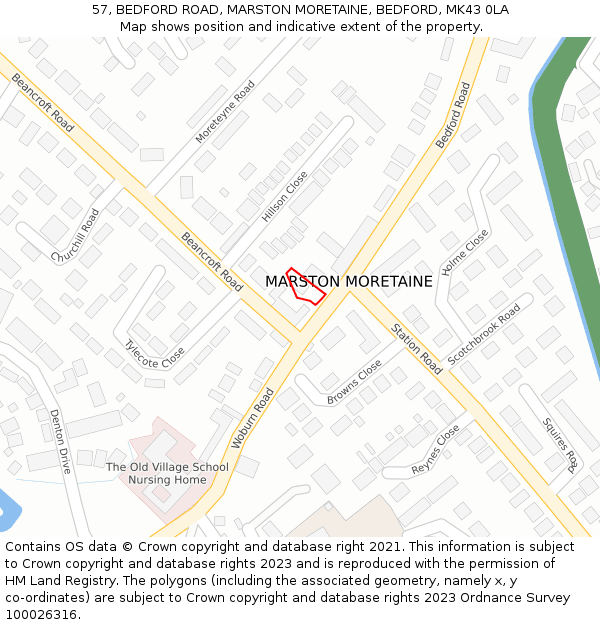 57, BEDFORD ROAD, MARSTON MORETAINE, BEDFORD, MK43 0LA: Location map and indicative extent of plot