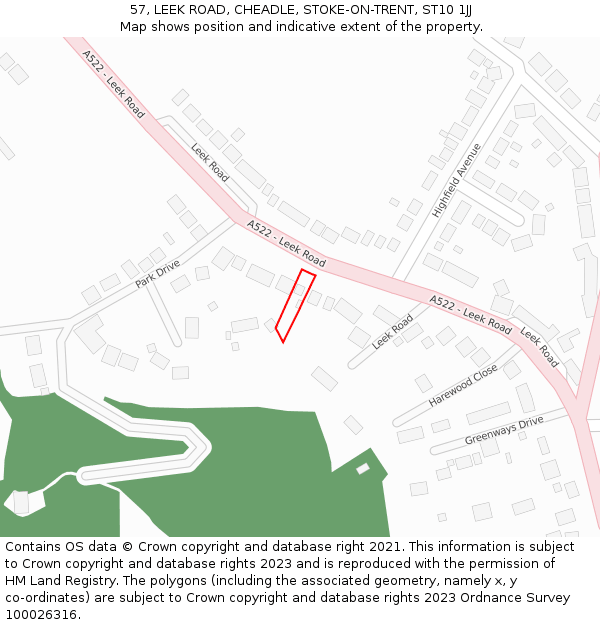 57, LEEK ROAD, CHEADLE, STOKE-ON-TRENT, ST10 1JJ: Location map and indicative extent of plot