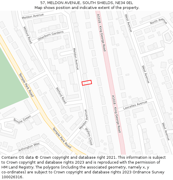 57, MELDON AVENUE, SOUTH SHIELDS, NE34 0EL: Location map and indicative extent of plot