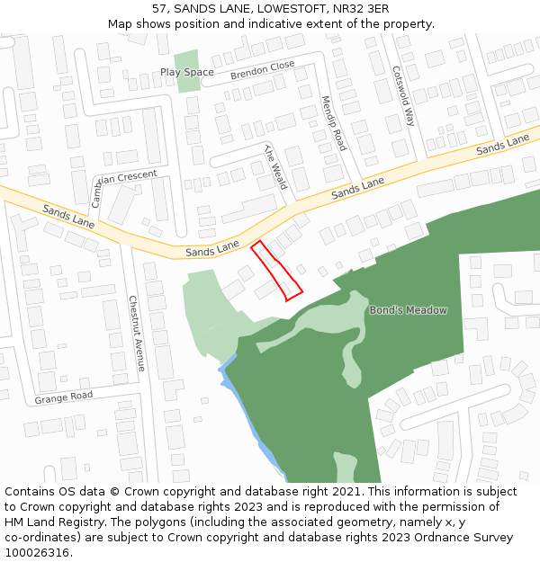 57, SANDS LANE, LOWESTOFT, NR32 3ER: Location map and indicative extent of plot