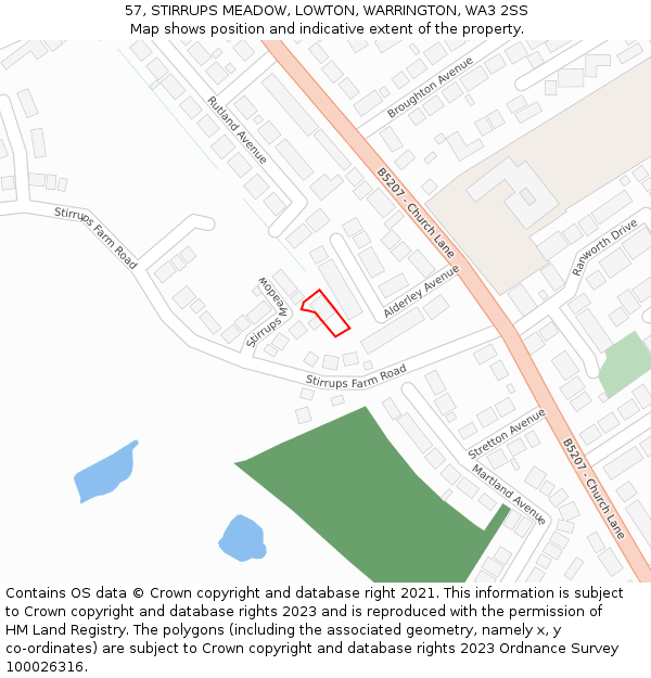 57, STIRRUPS MEADOW, LOWTON, WARRINGTON, WA3 2SS: Location map and indicative extent of plot