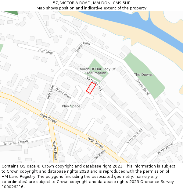 57, VICTORIA ROAD, MALDON, CM9 5HE: Location map and indicative extent of plot