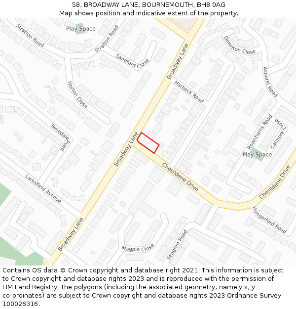 58, BROADWAY LANE, BOURNEMOUTH, BH8 0AG: Location map and indicative extent of plot