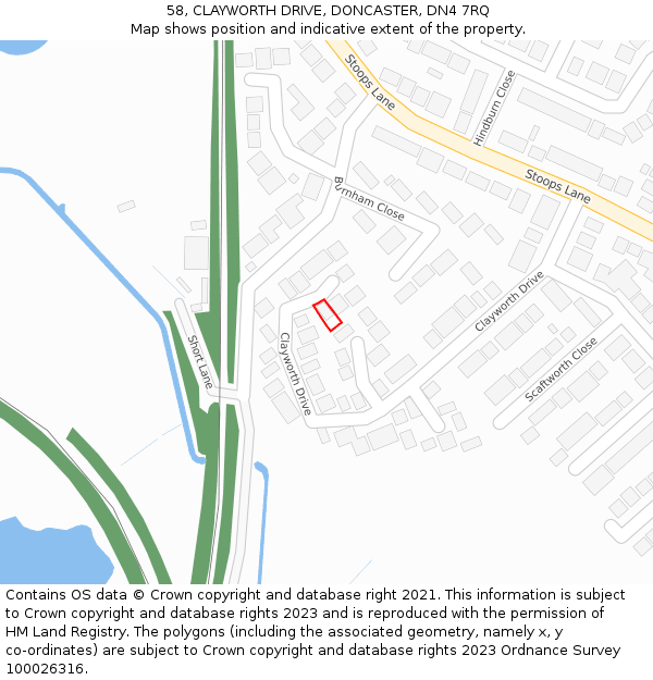 58, CLAYWORTH DRIVE, DONCASTER, DN4 7RQ: Location map and indicative extent of plot