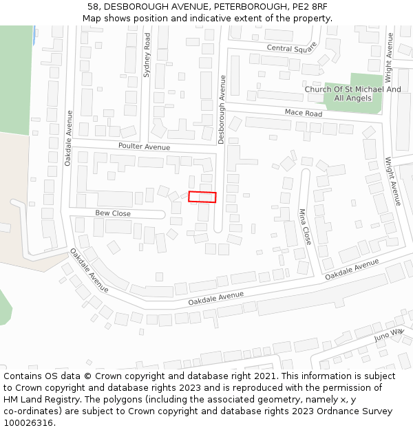 58, DESBOROUGH AVENUE, PETERBOROUGH, PE2 8RF: Location map and indicative extent of plot