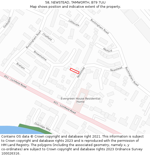 58, NEWSTEAD, TAMWORTH, B79 7UU: Location map and indicative extent of plot