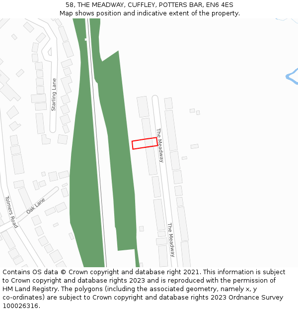 58, THE MEADWAY, CUFFLEY, POTTERS BAR, EN6 4ES: Location map and indicative extent of plot