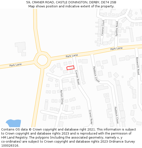 59, CRANER ROAD, CASTLE DONINGTON, DERBY, DE74 2SB: Location map and indicative extent of plot