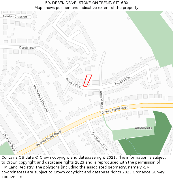 59, DEREK DRIVE, STOKE-ON-TRENT, ST1 6BX: Location map and indicative extent of plot