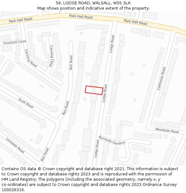 59, LODGE ROAD, WALSALL, WS5 3LA: Location map and indicative extent of plot