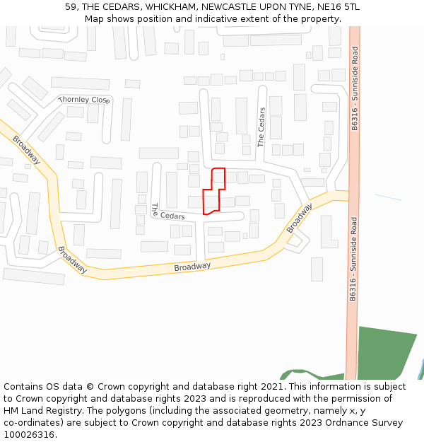 59, THE CEDARS, WHICKHAM, NEWCASTLE UPON TYNE, NE16 5TL: Location map and indicative extent of plot