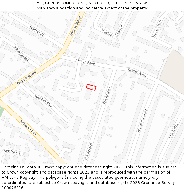 5D, UPPERSTONE CLOSE, STOTFOLD, HITCHIN, SG5 4LW: Location map and indicative extent of plot