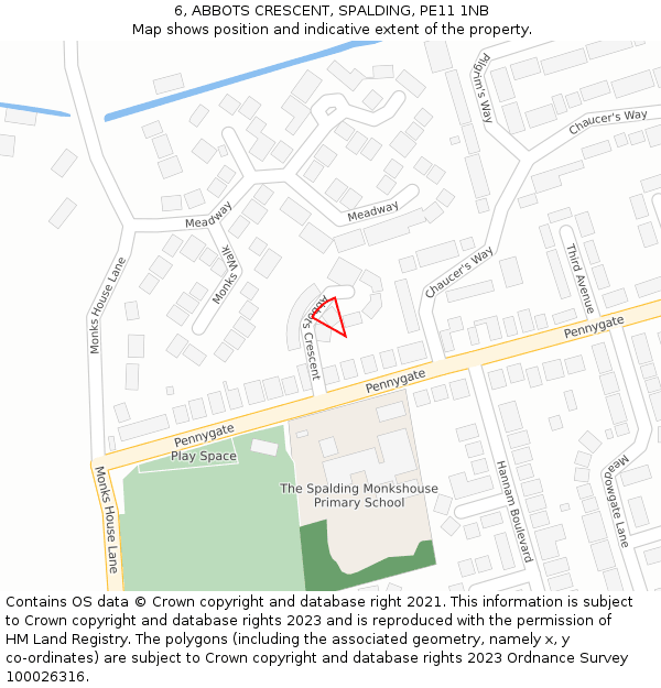 6, ABBOTS CRESCENT, SPALDING, PE11 1NB: Location map and indicative extent of plot