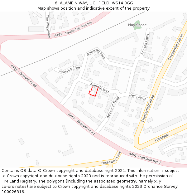 6, ALAMEIN WAY, LICHFIELD, WS14 0GG: Location map and indicative extent of plot