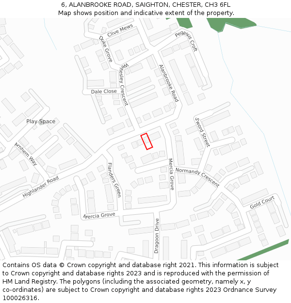 6, ALANBROOKE ROAD, SAIGHTON, CHESTER, CH3 6FL: Location map and indicative extent of plot