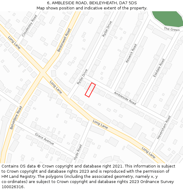 6, AMBLESIDE ROAD, BEXLEYHEATH, DA7 5DS: Location map and indicative extent of plot