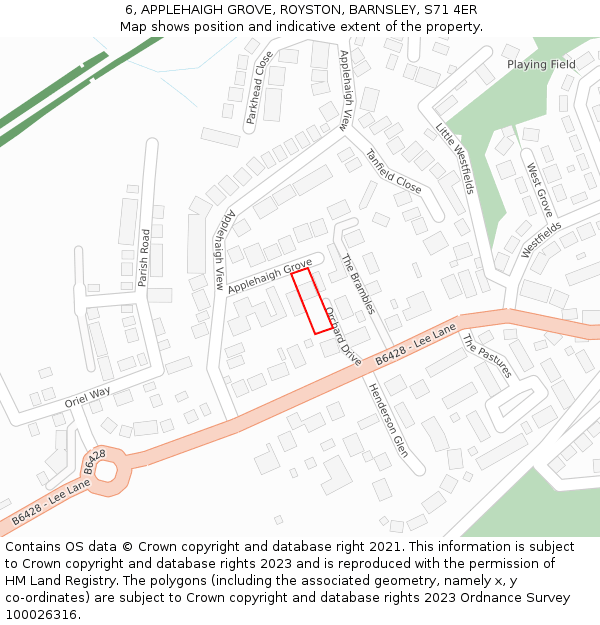 6, APPLEHAIGH GROVE, ROYSTON, BARNSLEY, S71 4ER: Location map and indicative extent of plot