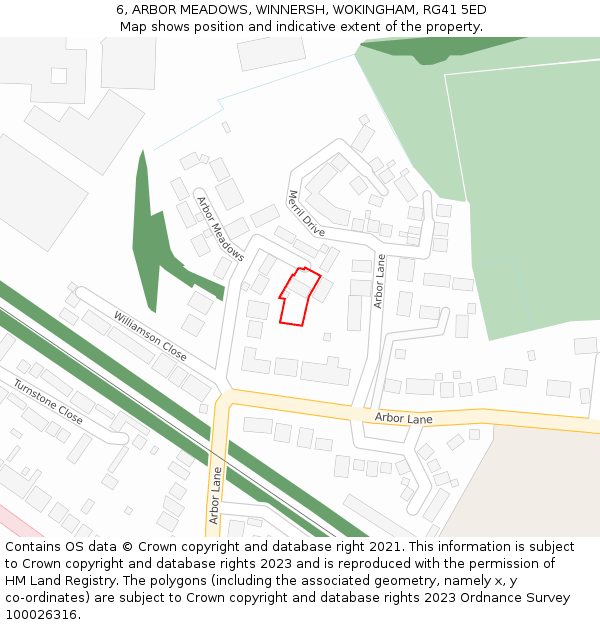 6, ARBOR MEADOWS, WINNERSH, WOKINGHAM, RG41 5ED: Location map and indicative extent of plot