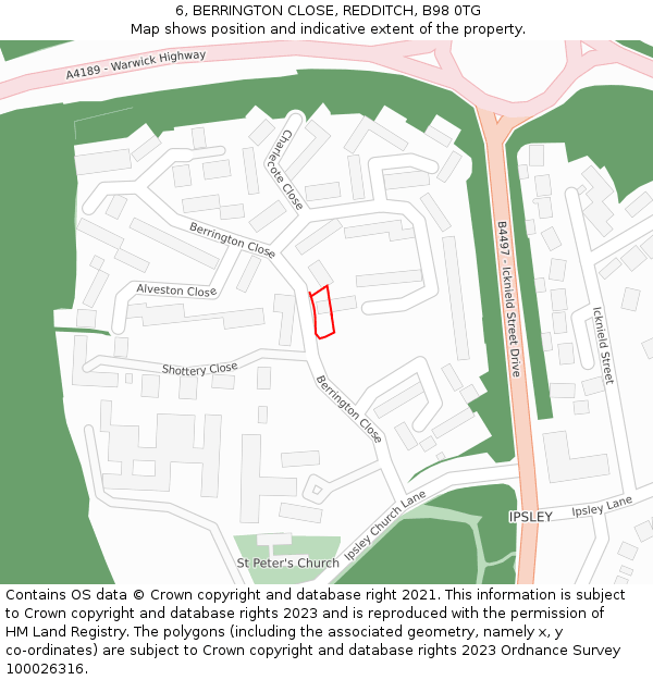 6, BERRINGTON CLOSE, REDDITCH, B98 0TG: Location map and indicative extent of plot