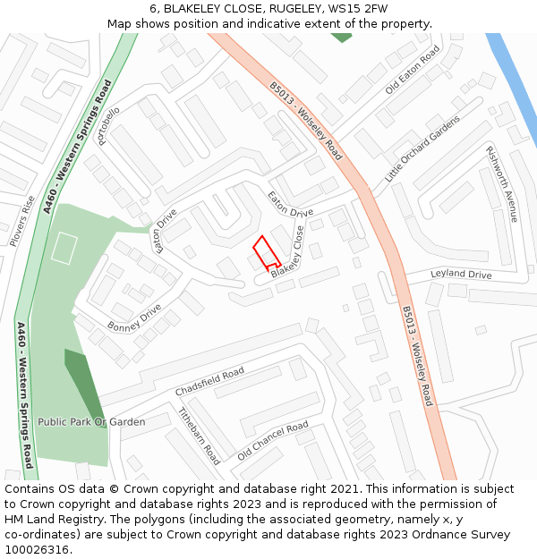 6, BLAKELEY CLOSE, RUGELEY, WS15 2FW: Location map and indicative extent of plot