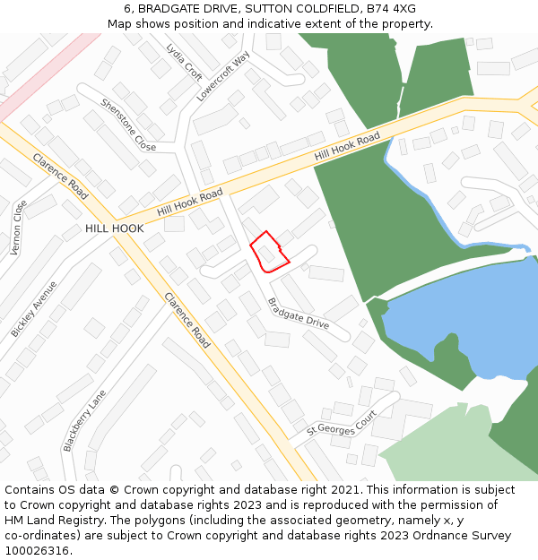 6, BRADGATE DRIVE, SUTTON COLDFIELD, B74 4XG: Location map and indicative extent of plot