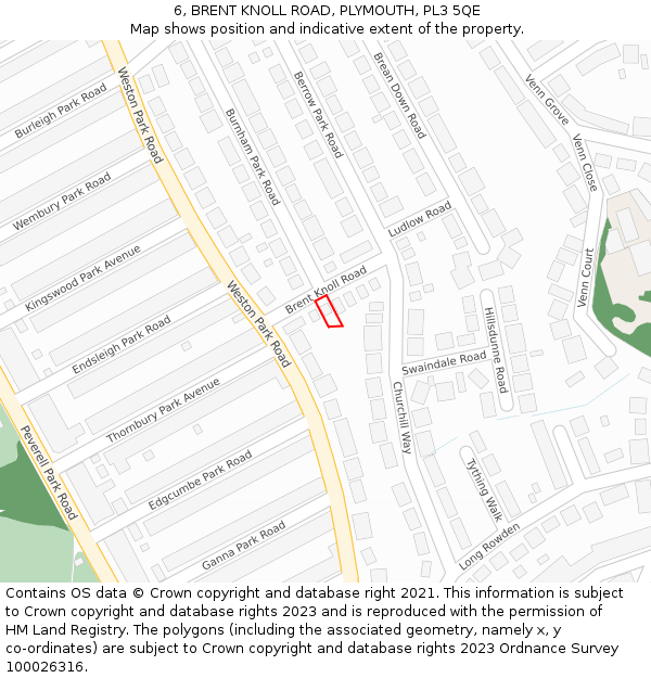 6, BRENT KNOLL ROAD, PLYMOUTH, PL3 5QE: Location map and indicative extent of plot