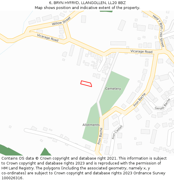 6, BRYN HYFRYD, LLANGOLLEN, LL20 8BZ: Location map and indicative extent of plot