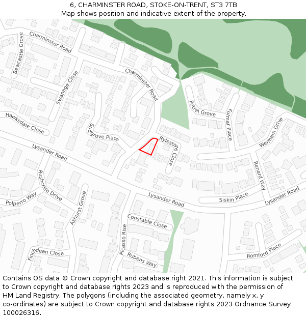 6, CHARMINSTER ROAD, STOKE-ON-TRENT, ST3 7TB: Location map and indicative extent of plot