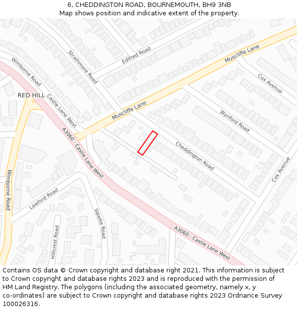 6, CHEDDINGTON ROAD, BOURNEMOUTH, BH9 3NB: Location map and indicative extent of plot