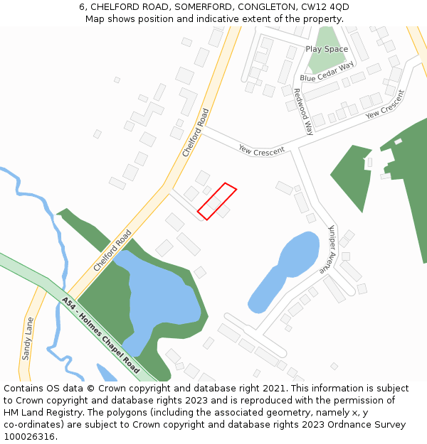 6, CHELFORD ROAD, SOMERFORD, CONGLETON, CW12 4QD: Location map and indicative extent of plot