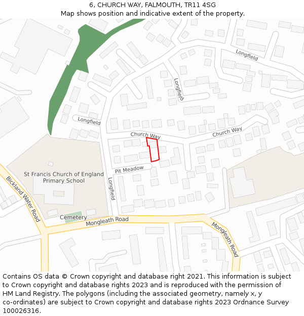 6, CHURCH WAY, FALMOUTH, TR11 4SG: Location map and indicative extent of plot