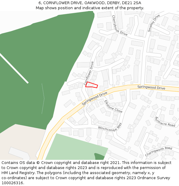 6, CORNFLOWER DRIVE, OAKWOOD, DERBY, DE21 2SA: Location map and indicative extent of plot