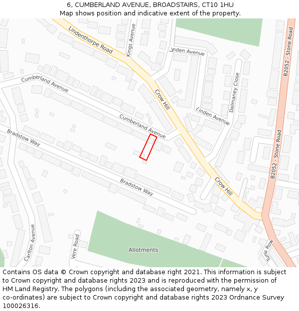 6, CUMBERLAND AVENUE, BROADSTAIRS, CT10 1HU: Location map and indicative extent of plot