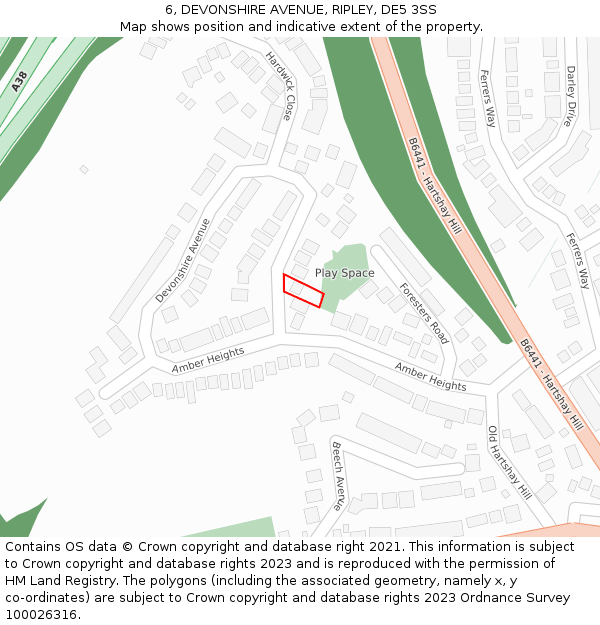 6, DEVONSHIRE AVENUE, RIPLEY, DE5 3SS: Location map and indicative extent of plot