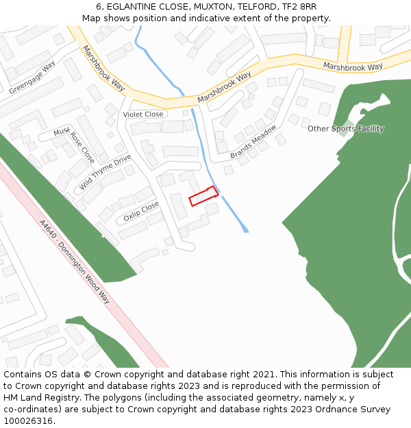 6, EGLANTINE CLOSE, MUXTON, TELFORD, TF2 8RR: Location map and indicative extent of plot