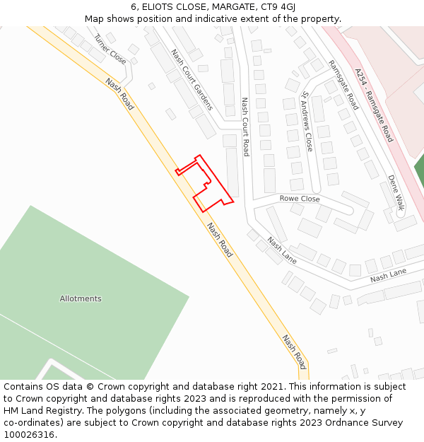 6, ELIOTS CLOSE, MARGATE, CT9 4GJ: Location map and indicative extent of plot